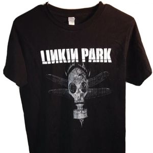 Linkin Park Men T-Shirt Medium Black Logo Graphic Gas Mask Short Sleeve Tee